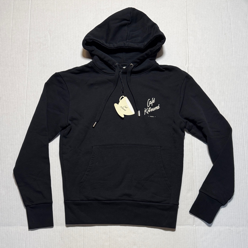 Caf Kitsun Nwt Men's Logo Print Black Drawstring Hoodie Front Pouch Comfy Xs — image 3 of 8